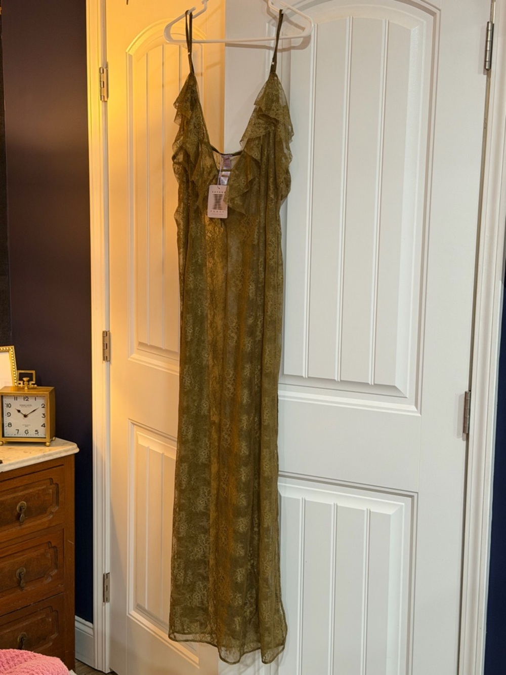 Savage X Fenty Olive Green Laci Maxi slip with matching panty